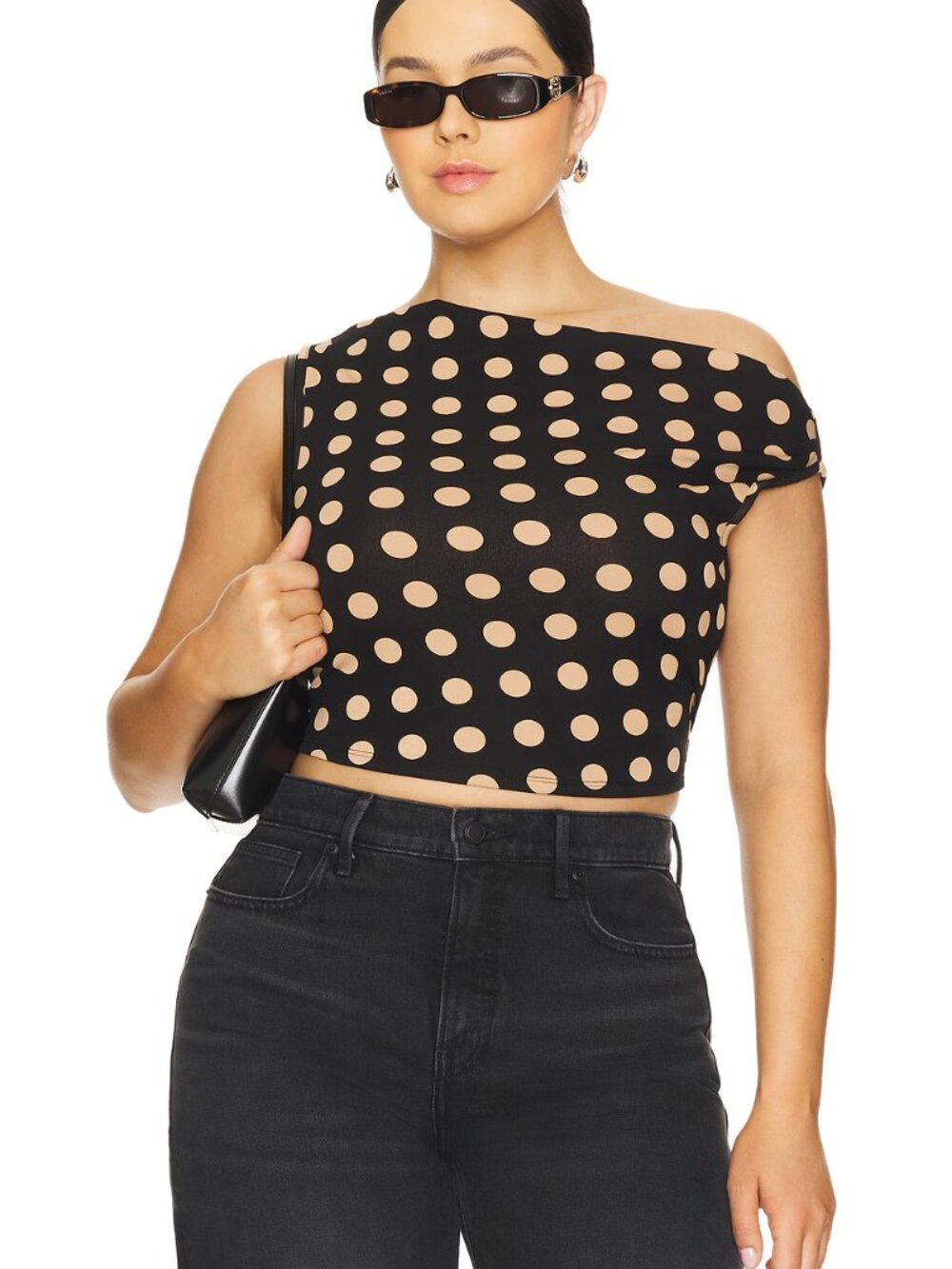 AFRM Women's Size 3X Eliza Cropped Top in Almond Dot Pattern Retail $68.00
